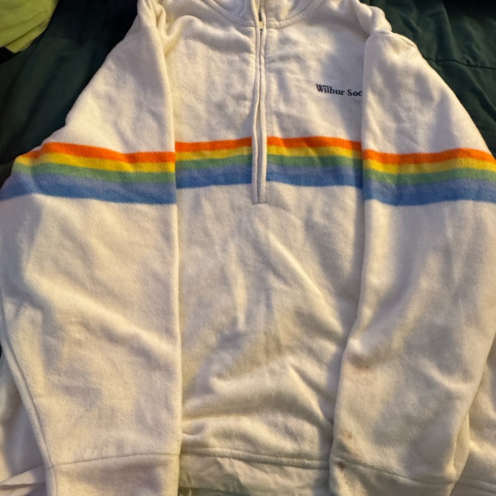 Men's Cream Quarter-Zip Sweater with Rainbow Stripe Wilbur Soot